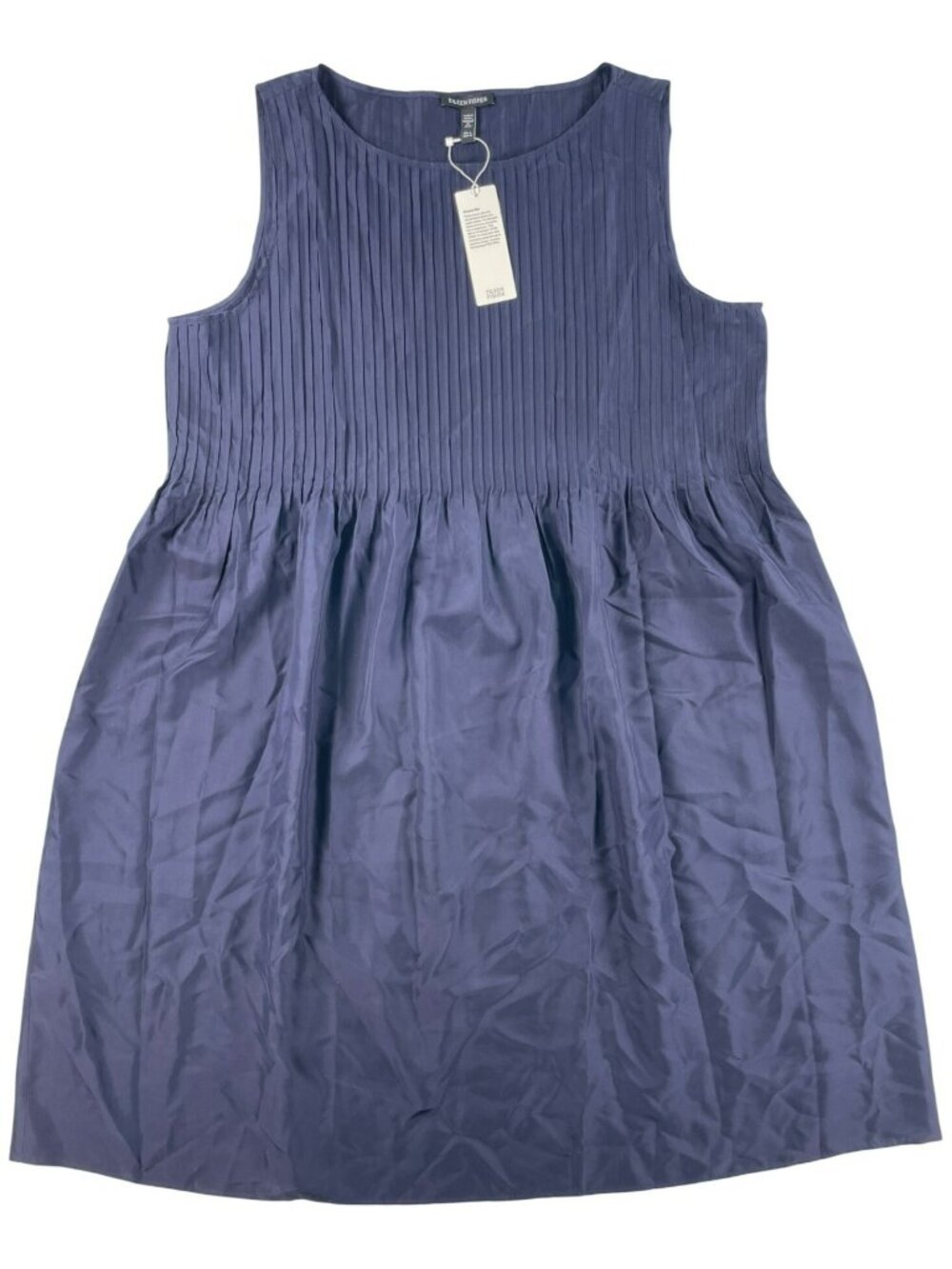 Eileen Fisher Dress Silk Ink Blue Pleated Women's Size Large MSRP$328 NEW